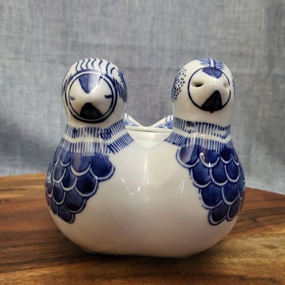 Chinese Joined Pair of Ducks Water Dropper Blue White Ceramic China - Picture 4 of 16